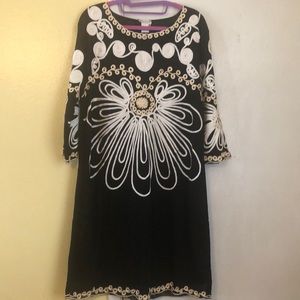 FELICITY Black White Embroidered Sheath Sweater Dress Pattern Modern Size XL